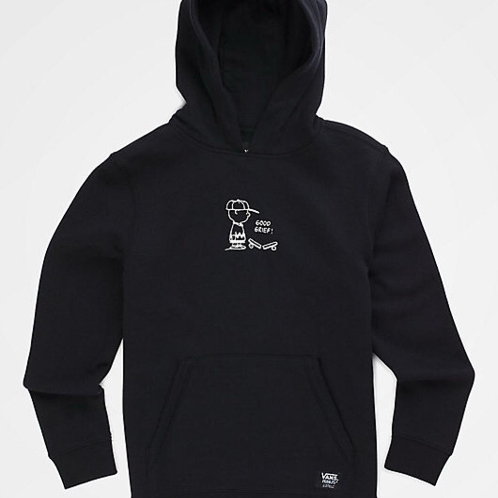 Vans x Peanuts Charlie Brown Hoodie Good Grief Skate Black Pullover Large SE